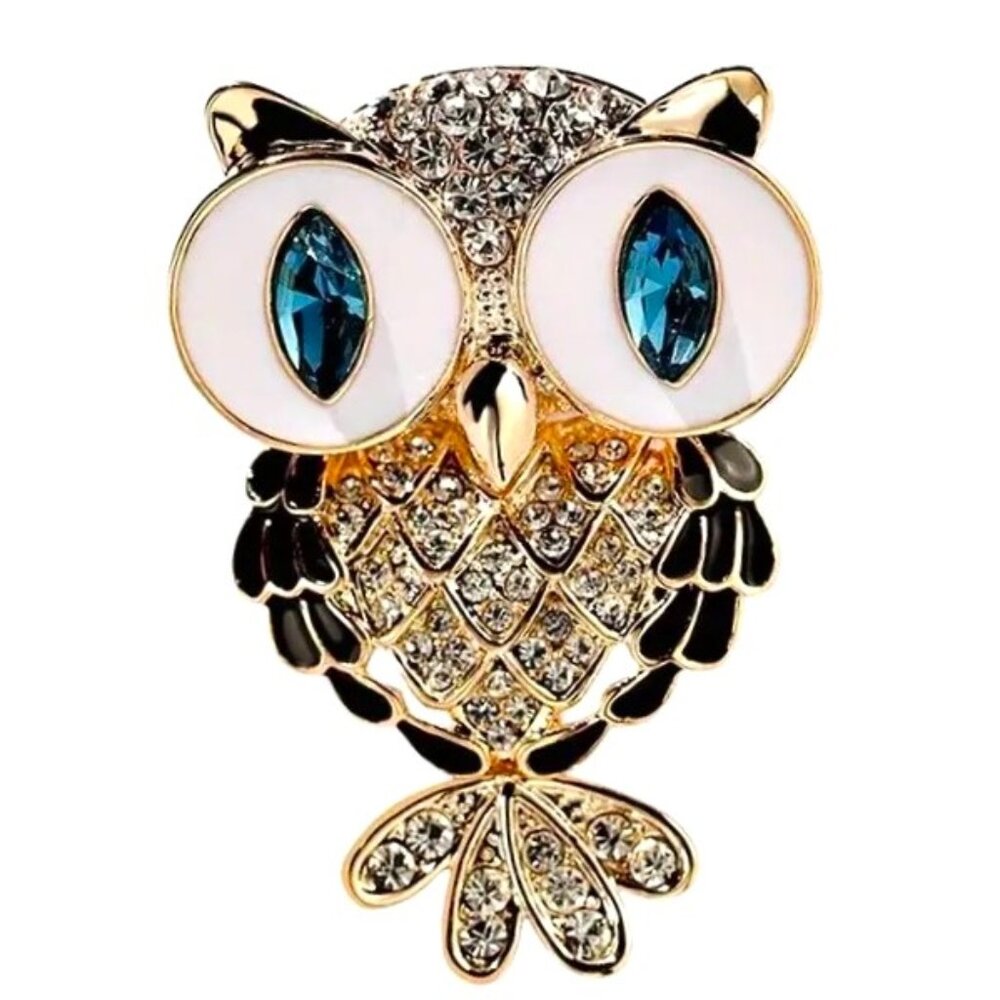 Owl Brooch Rhinestone Gold Gems Colorful Glam Sparkle Stylish Stunning Trendy